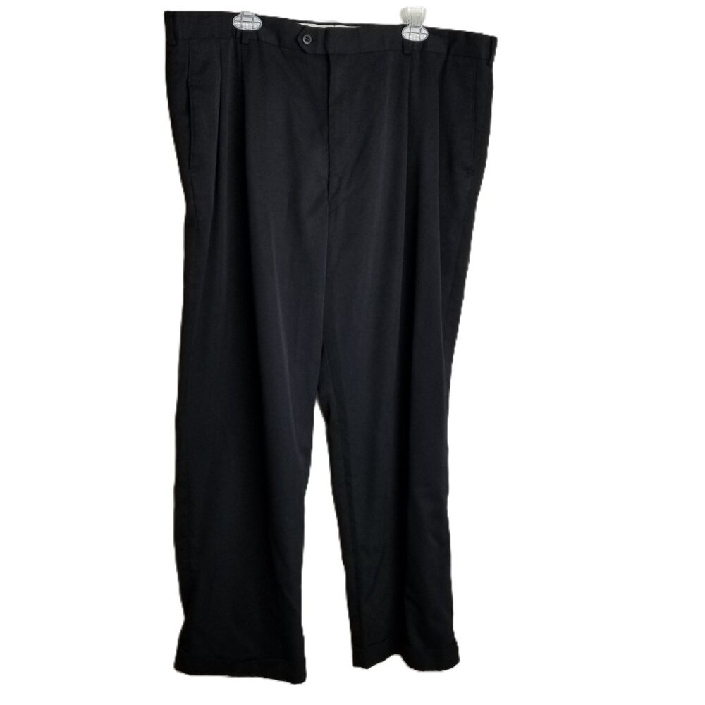 Braggi by Louis Raphael Mens Dress Pants 44x30 Black Pleated Cuffed